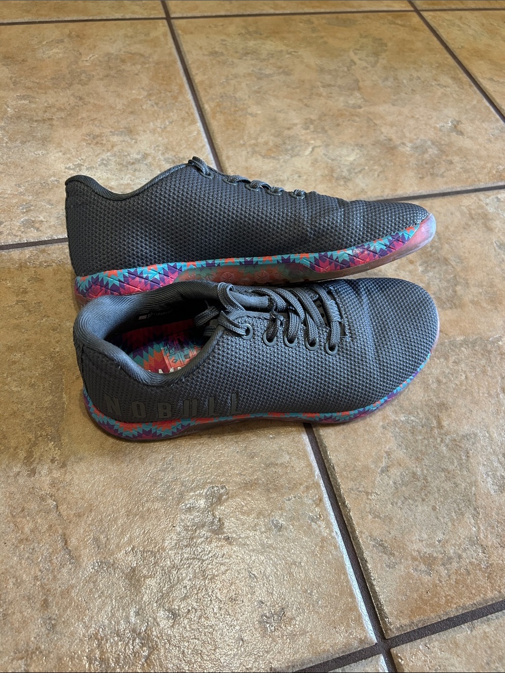 NOBULL Women's Gray Athletic Shoes with Multicolor Aztec-Patterned Midsole